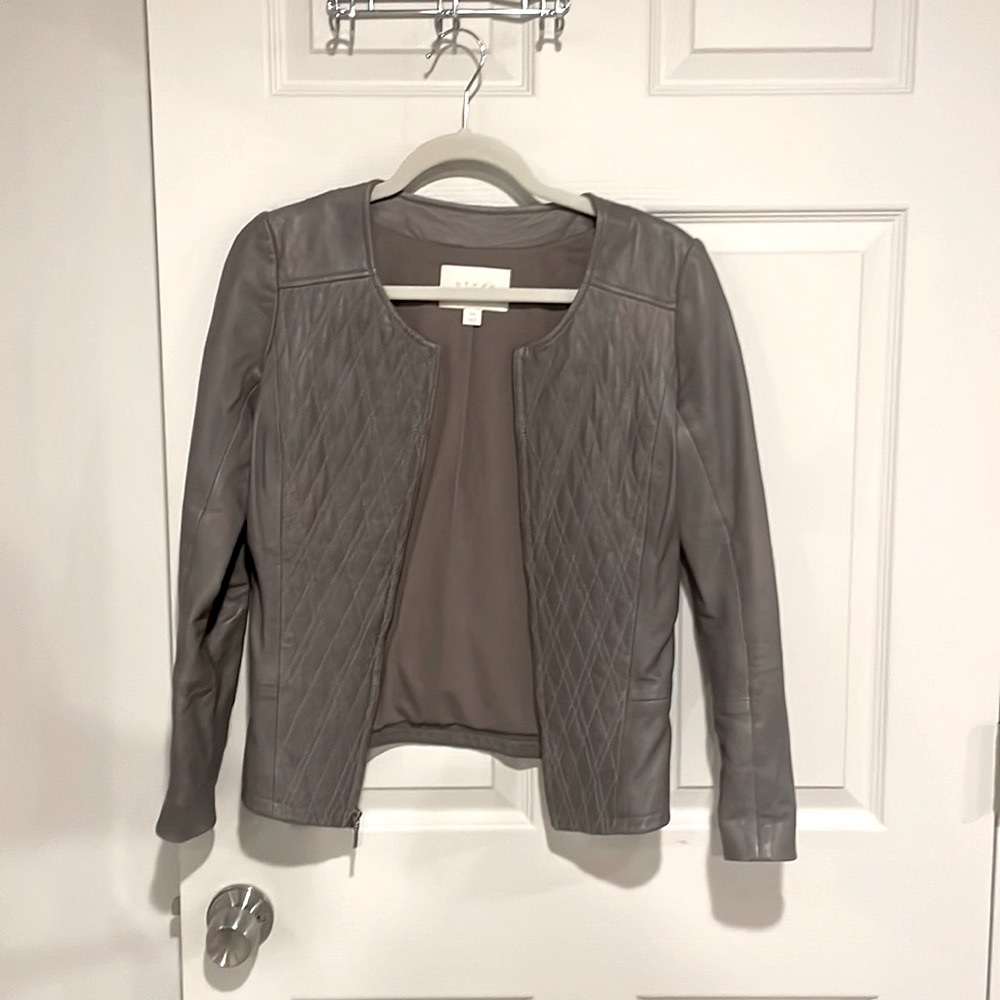 Hinge Genuine Leather Jacket | Quilted Grey Moto Style | Size S